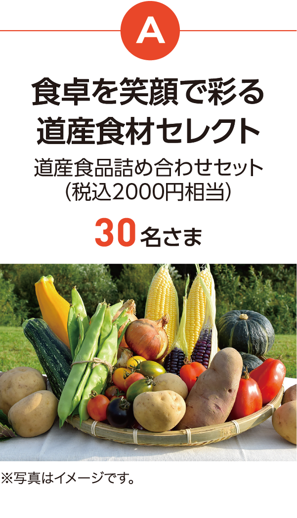 A 食卓を笑顔で彩る道産食材セレクト30名さま